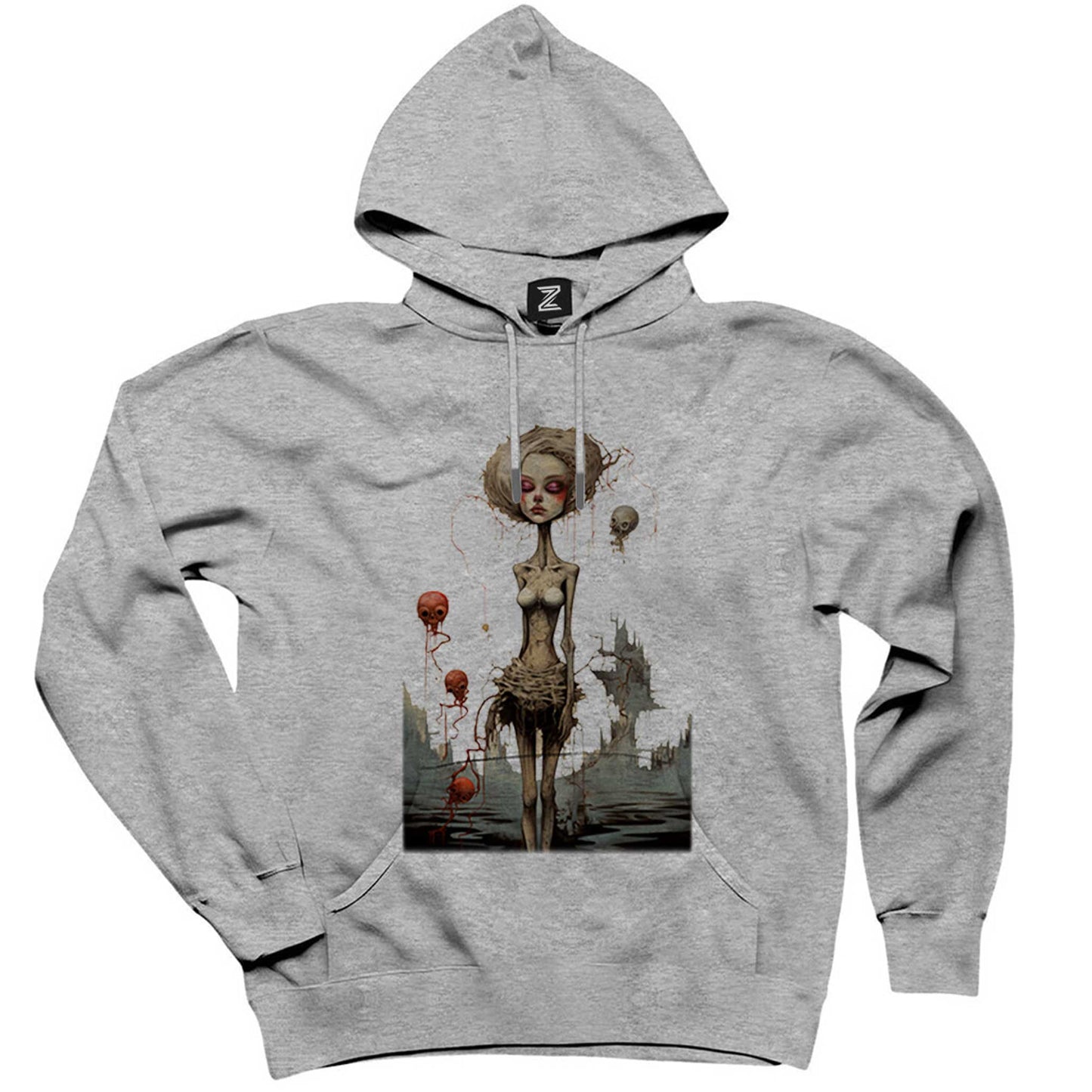 Cartoonish Outer Unhappiness Gri Kapşonlu Sweatshirt Hoodie