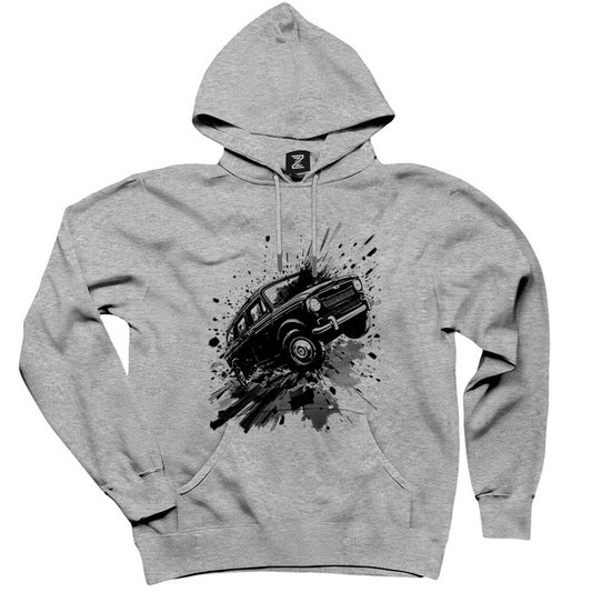 Cartoonish Travelling Black Car Gri Kapşonlu Sweatshirt Hoodie
