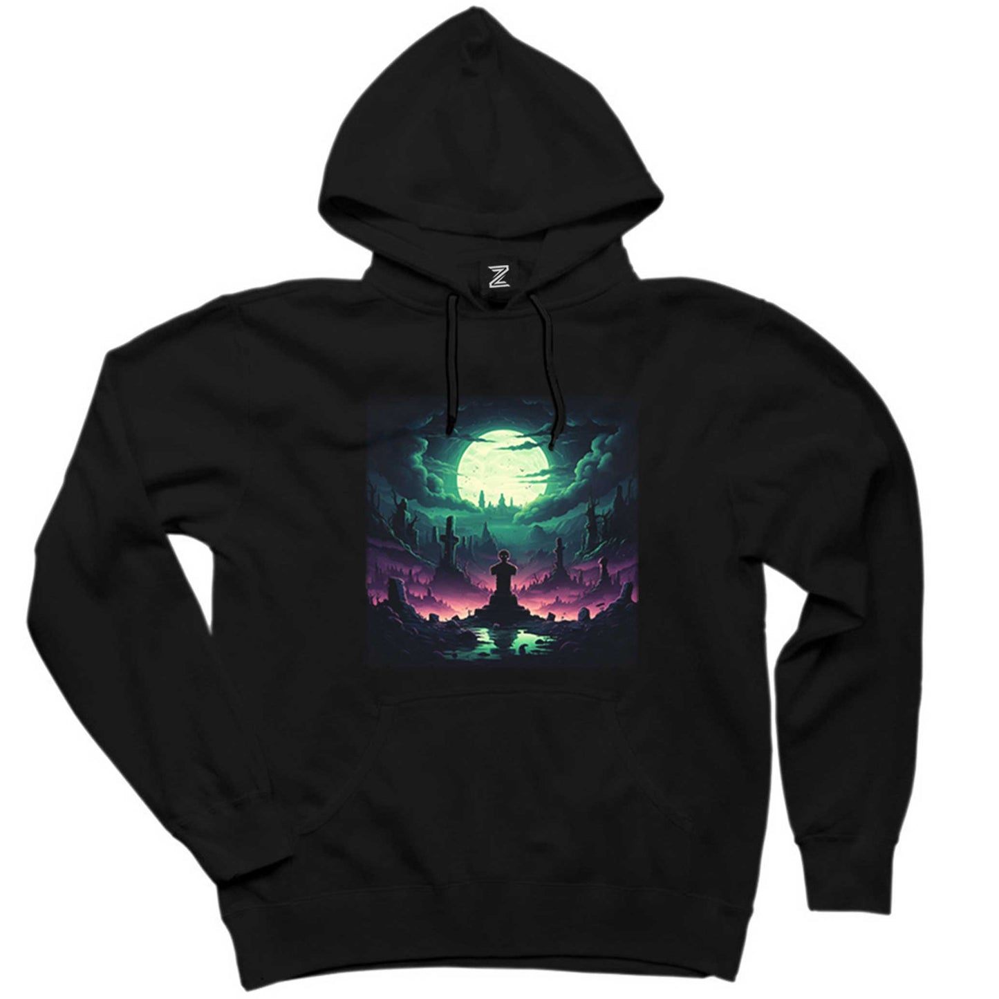 Cemetery illuminated By An Aurora Siyah Kapşonlu Sweatshirt Hoodie