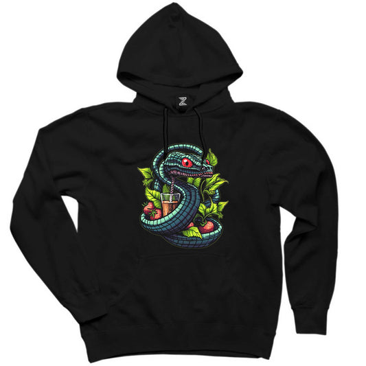 Cocktail and Snake Siyah Kapşonlu Sweatshirt Hoodie