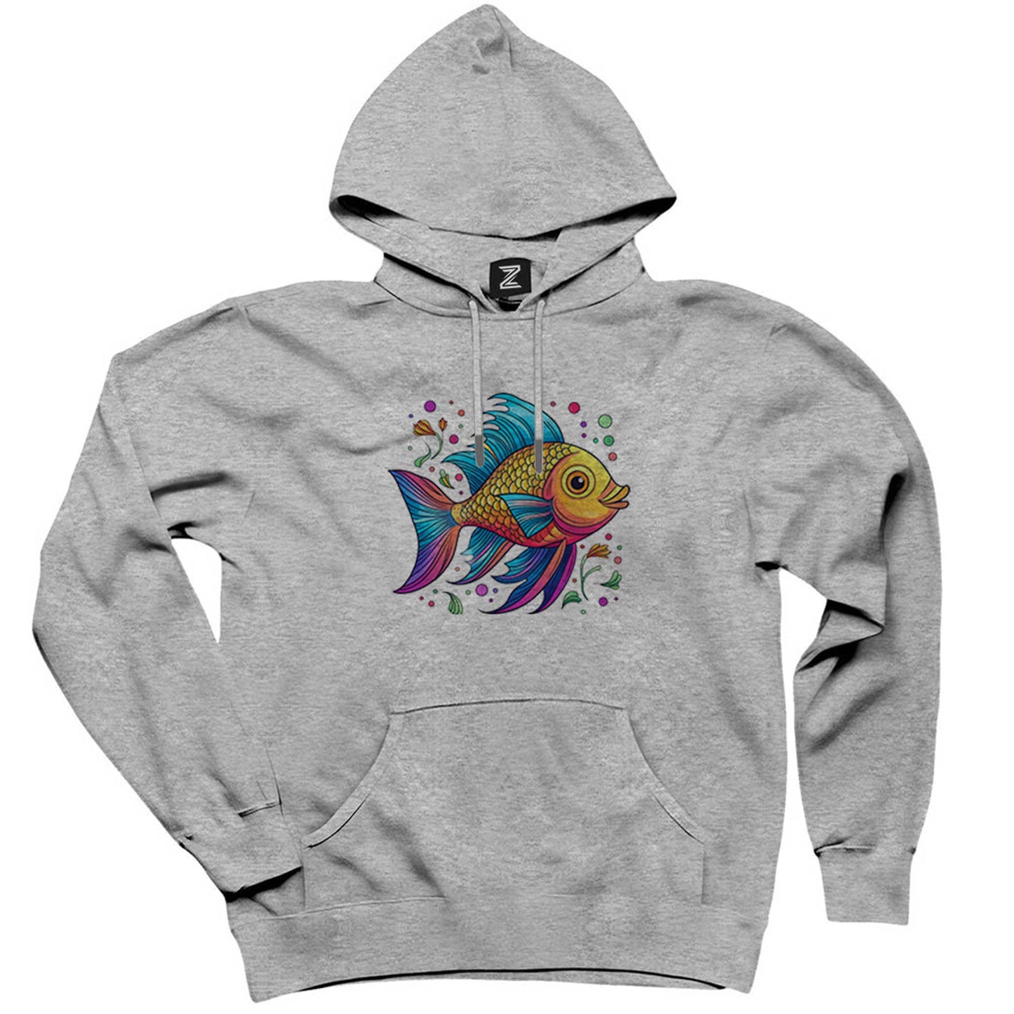 Colorful Fish Gri Kapşonlu Sweatshirt Hoodie