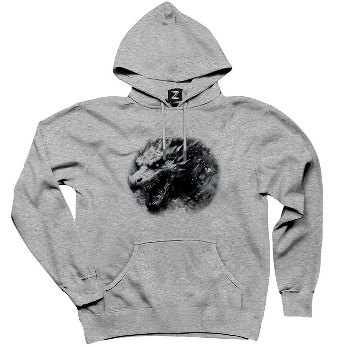 Dragon Pencil Drawing Gri Kapşonlu Sweatshirt Hoodie