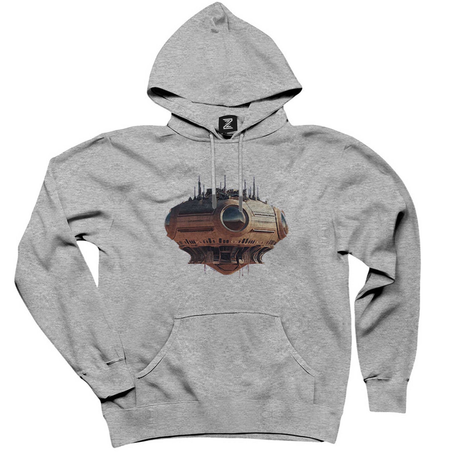 Massive Speaker Spaceship Gri Kapşonlu Sweatshirt Hoodie