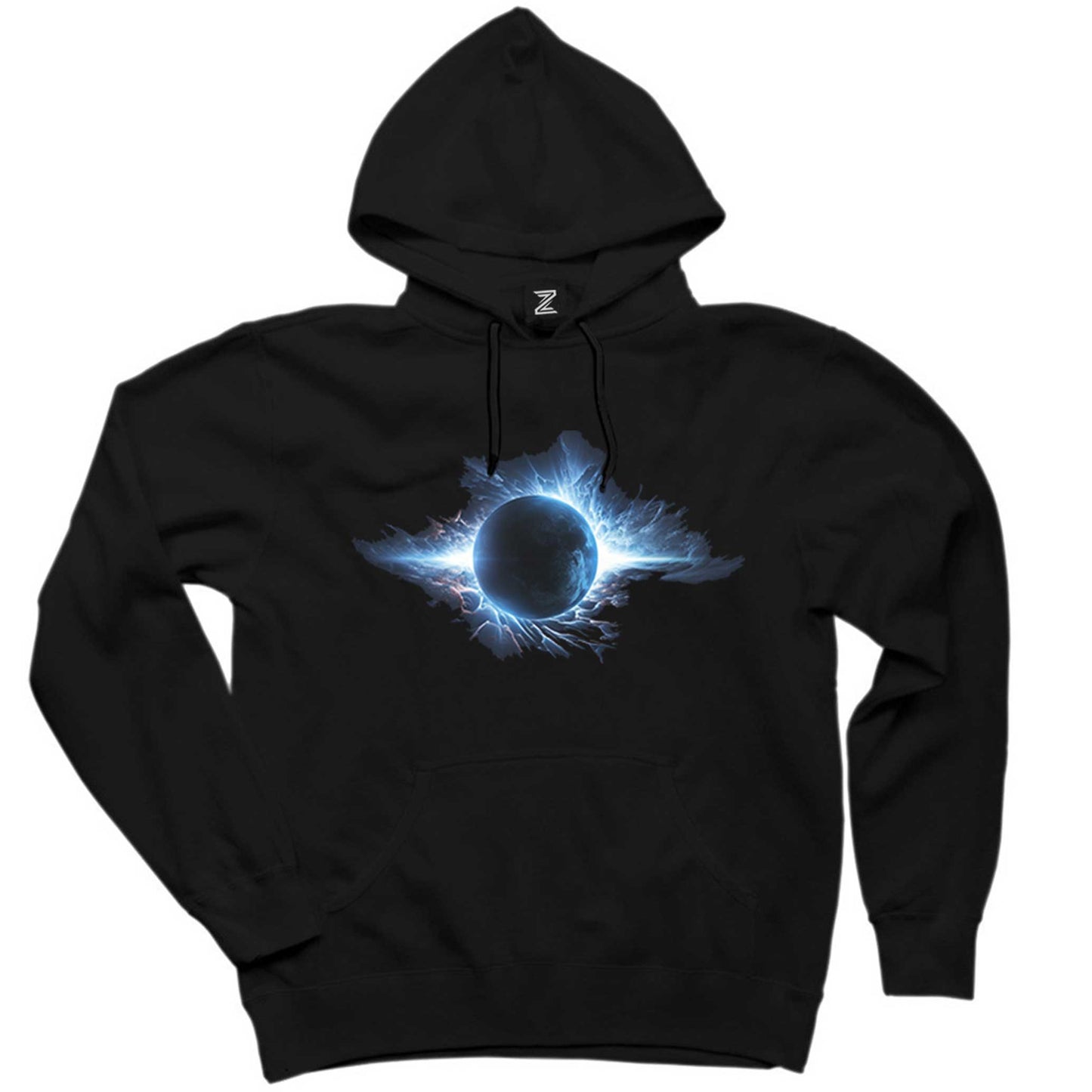 Planet Charged With Blue Energy Siyah Kapşonlu Sweatshirt Hoodie