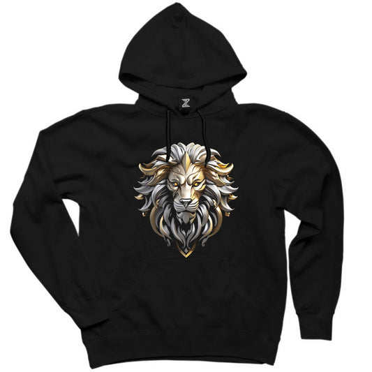 Silver and Gold Lion Siyah Kapşonlu Sweatshirt Hoodie
