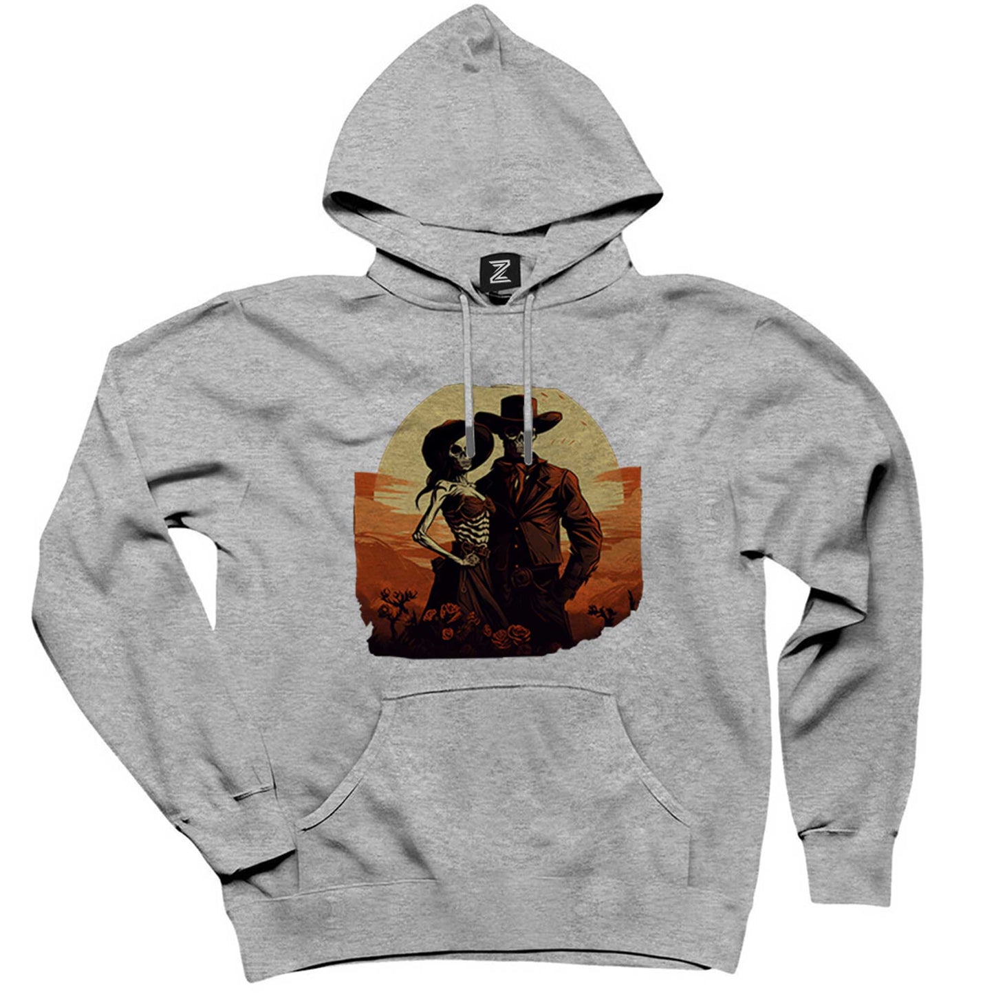Skeleton Cowboy Lover Gri Kapşonlu Sweatshirt Hoodie