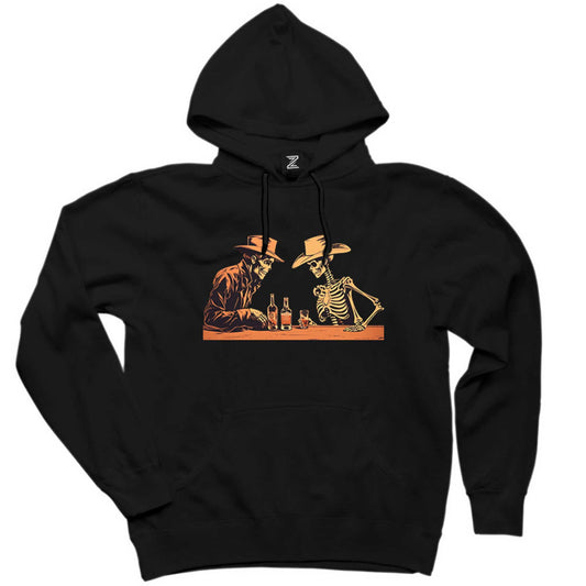 Skelton Cowboy Bar Siyah Kapşonlu Sweatshirt Hoodie