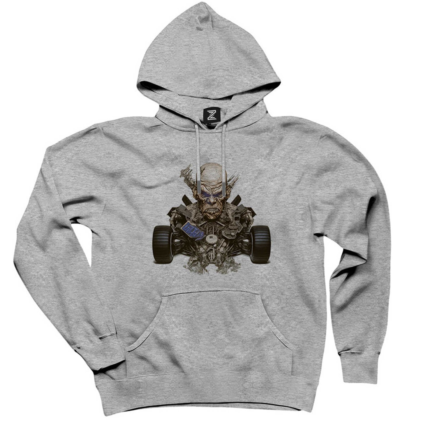 Skull Car Gri Kapşonlu Sweatshirt Hoodie