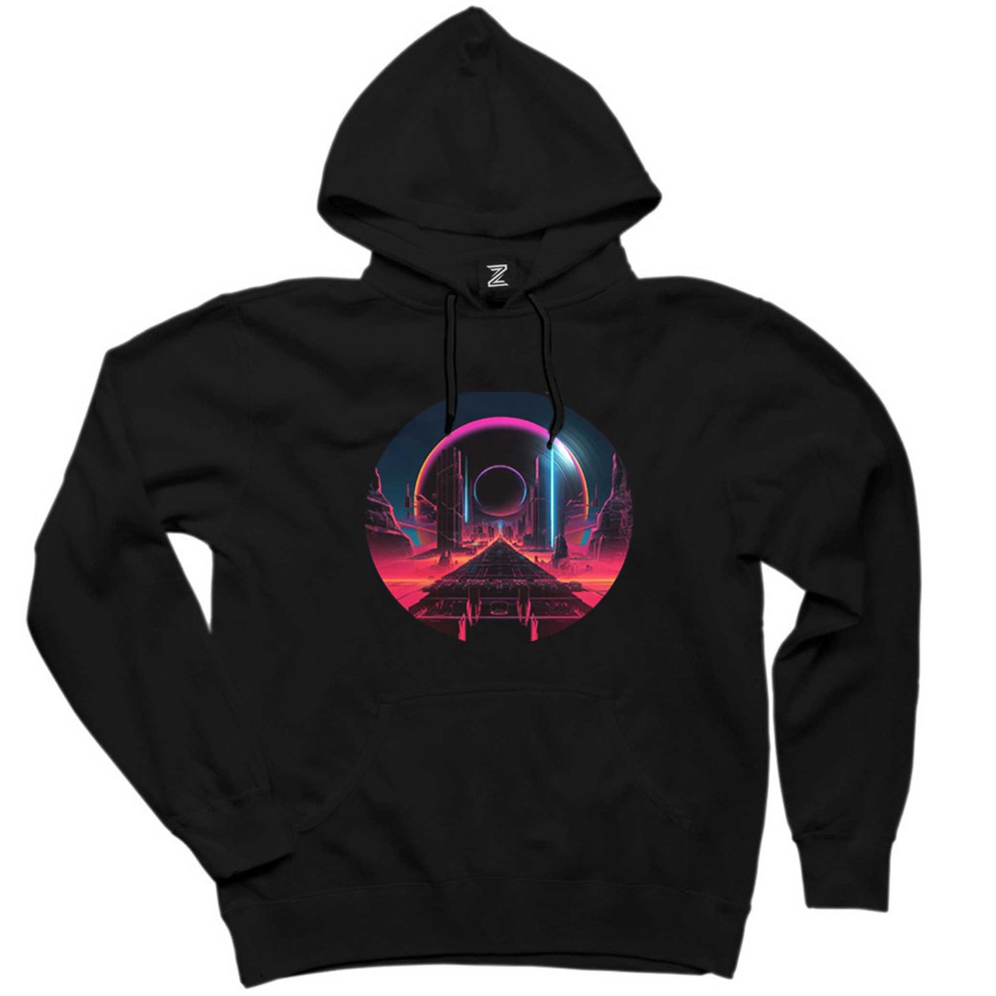 Techno Album World Siyah Kapşonlu Sweatshirt Hoodie