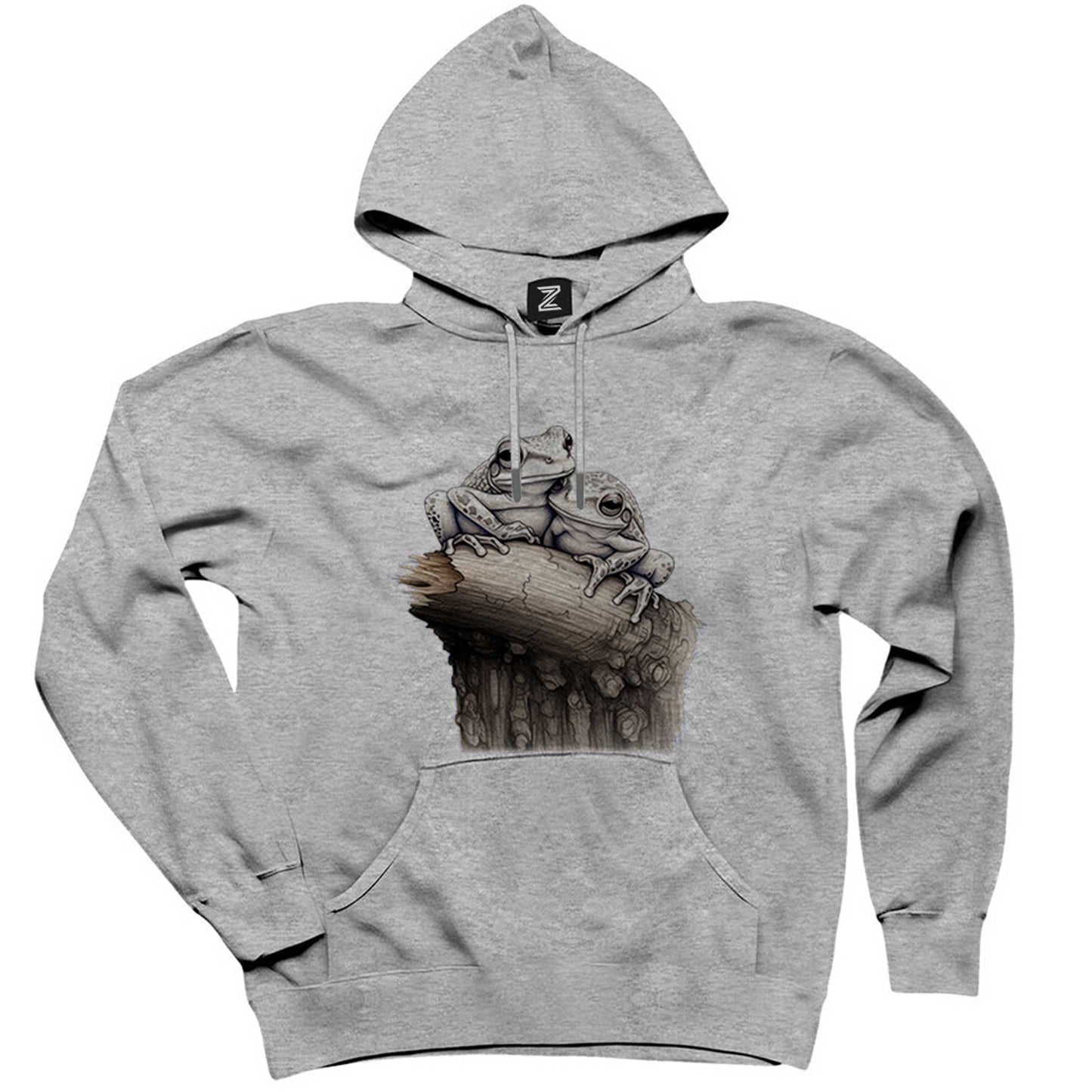 The Love Of Two Frogs Gri Kapşonlu Sweatshirt Hoodie