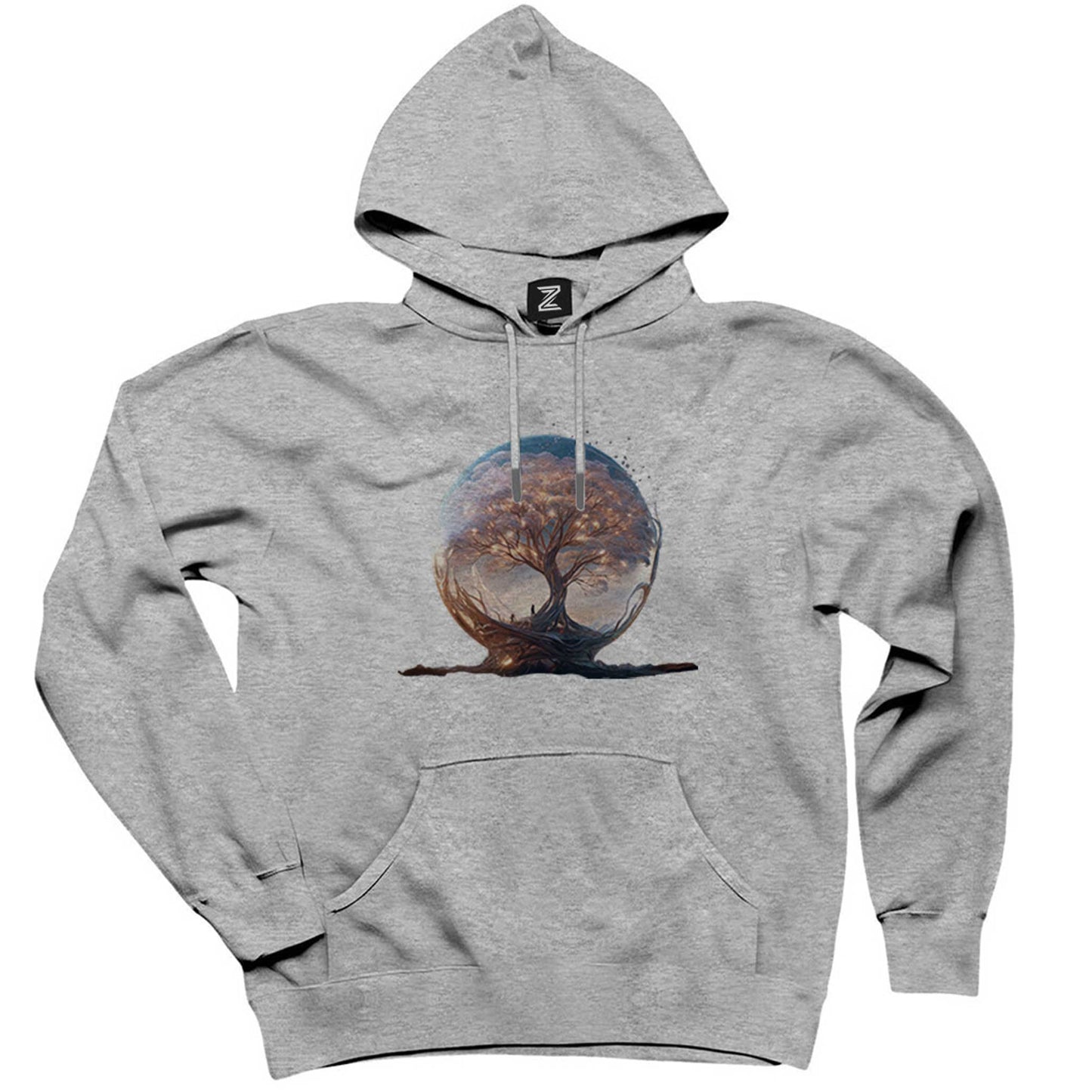 Tree Growing in Snow Gobe Gri Kapşonlu Sweatshirt Hoodie