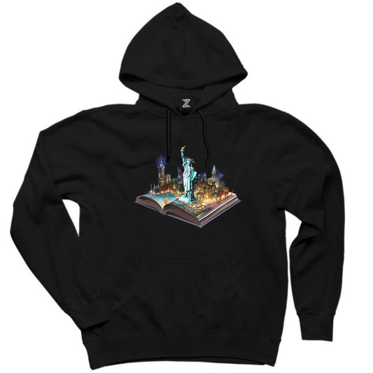 Usa View Book Siyah Kapşonlu Sweatshirt Hoodie
