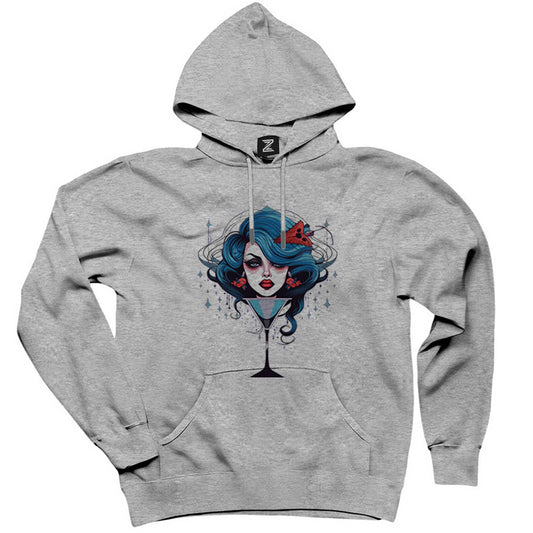 Woman in Martini Glas Gri Kapşonlu Sweatshirt Hoodie