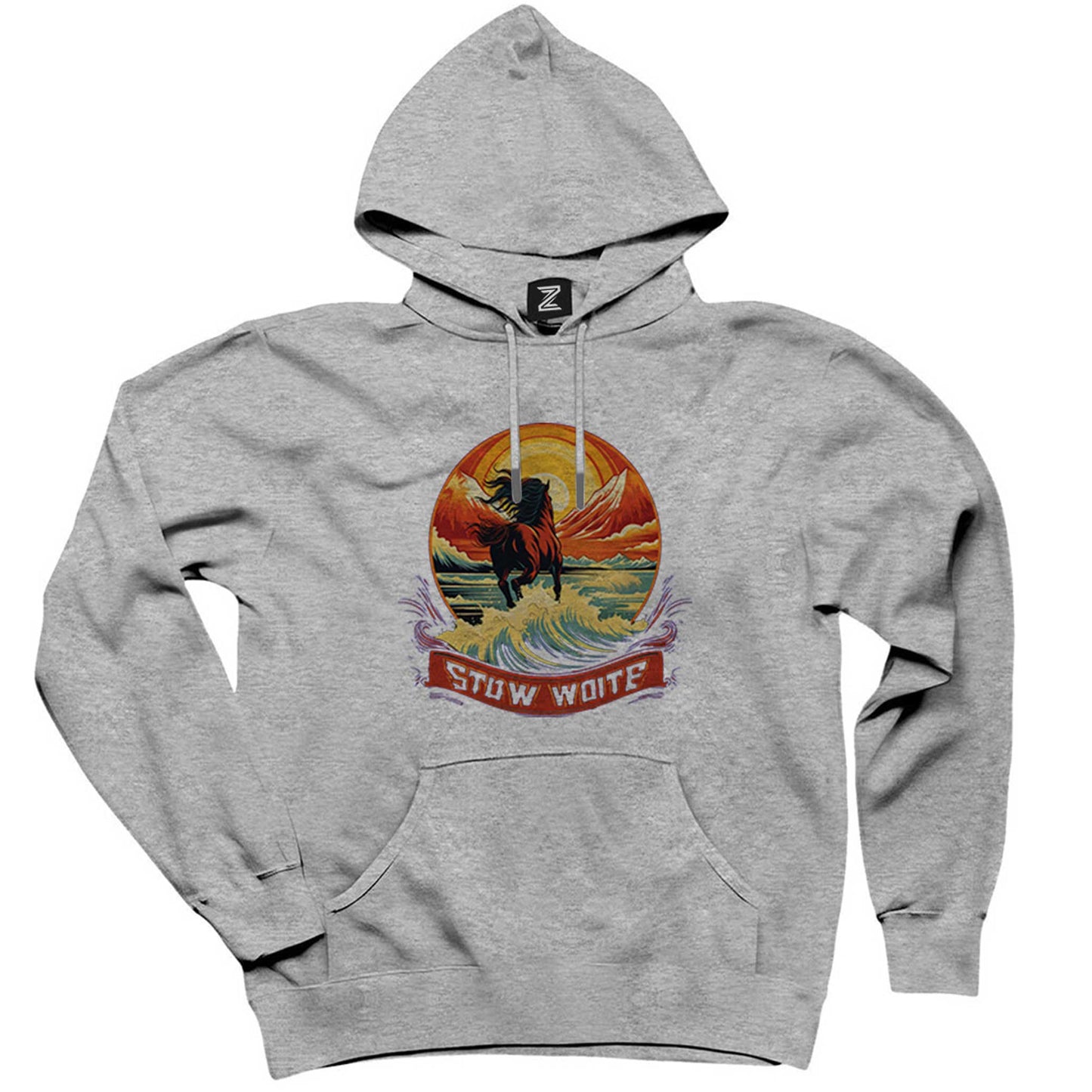 Horse Running in The Sea Gri Kapşonlu Sweatshirt Hoodie