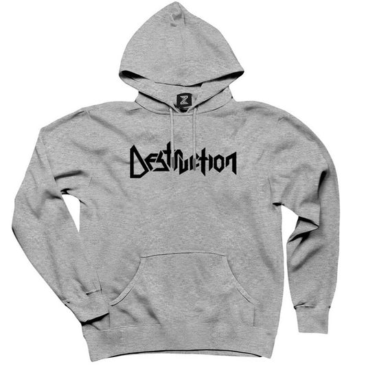 Destruction Text Gri Kapşonlu Sweatshirt Hoodie