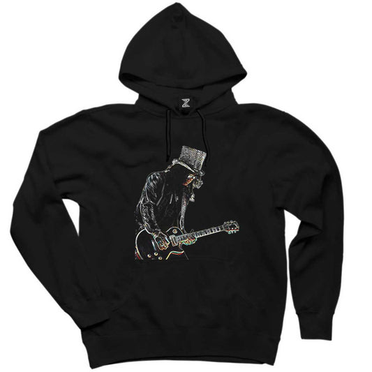 Slash Siluet Guitar Siyah Kapşonlu Sweatshirt Hoodie