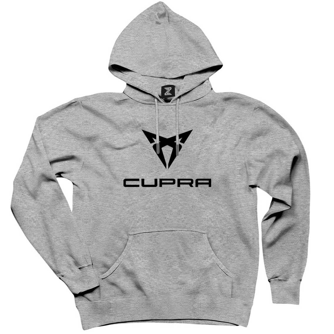 Cupra Logo Text Gri Kapşonlu Sweatshirt Hoodie