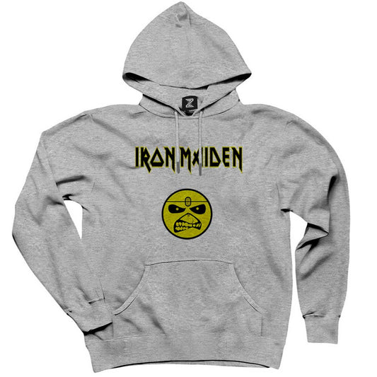 Iron Maiden Face Gri Kapşonlu Sweatshirt Hoodie