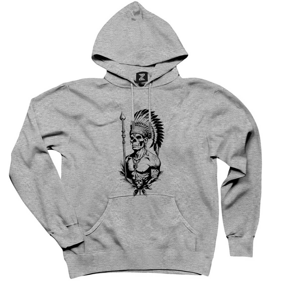 Kızıldereli Skull Warrios Gri Kapşonlu Sweatshirt Hoodie
