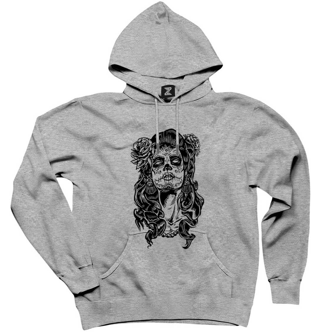 La Calavera Catrina Gri Kapşonlu Sweatshirt Hoodie