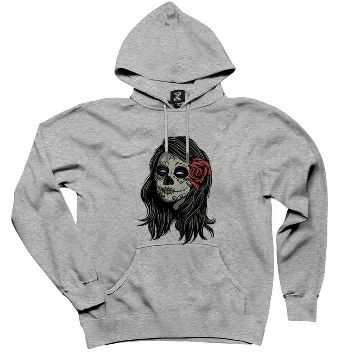 La Calavera Portre Gri Kapşonlu Sweatshirt Hoodie