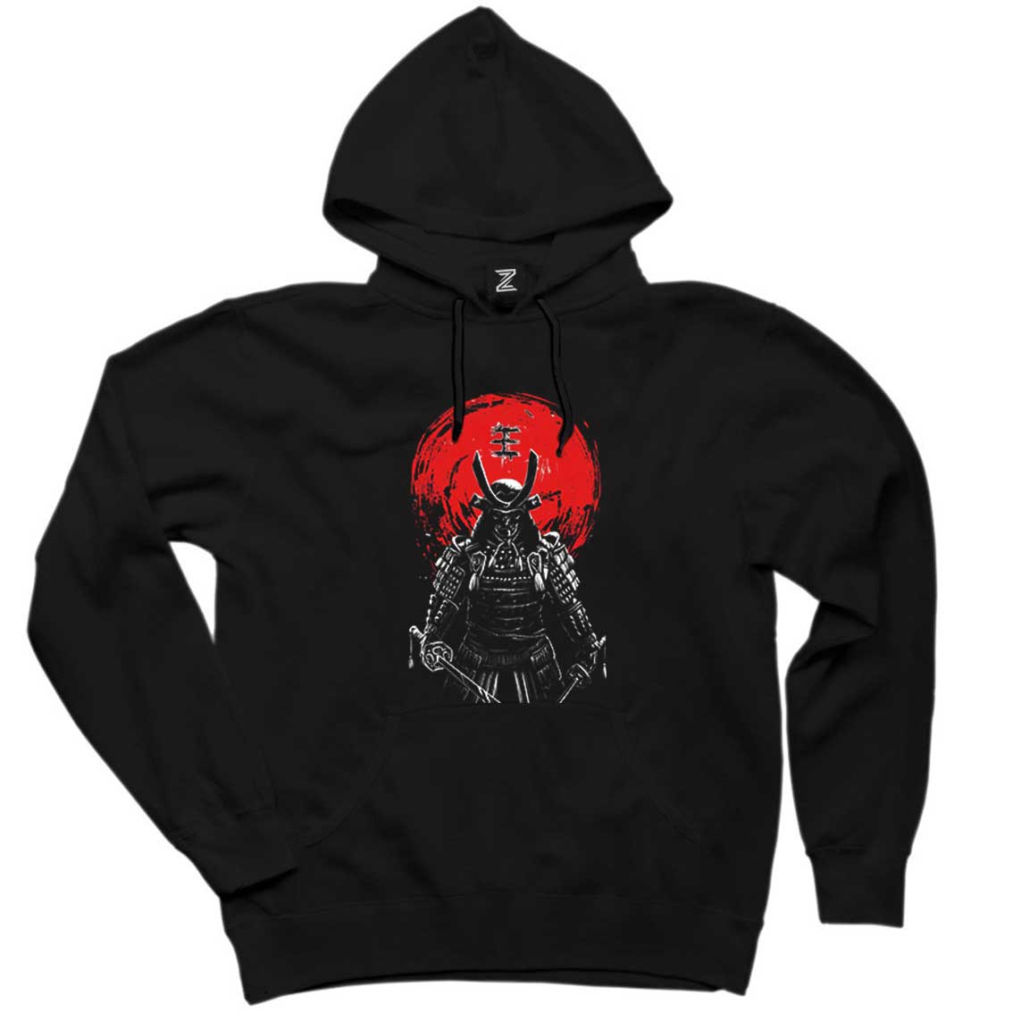 Samurai Red Warrior Siyah Kapşonlu Sweatshirt Hoodie