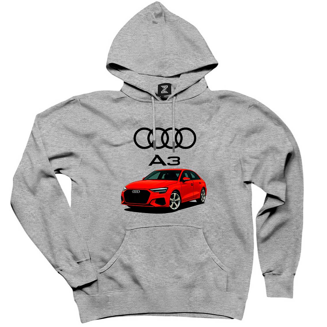 Audi A3 Text Logo Gri Kapşonlu Sweatshirt Hoodie