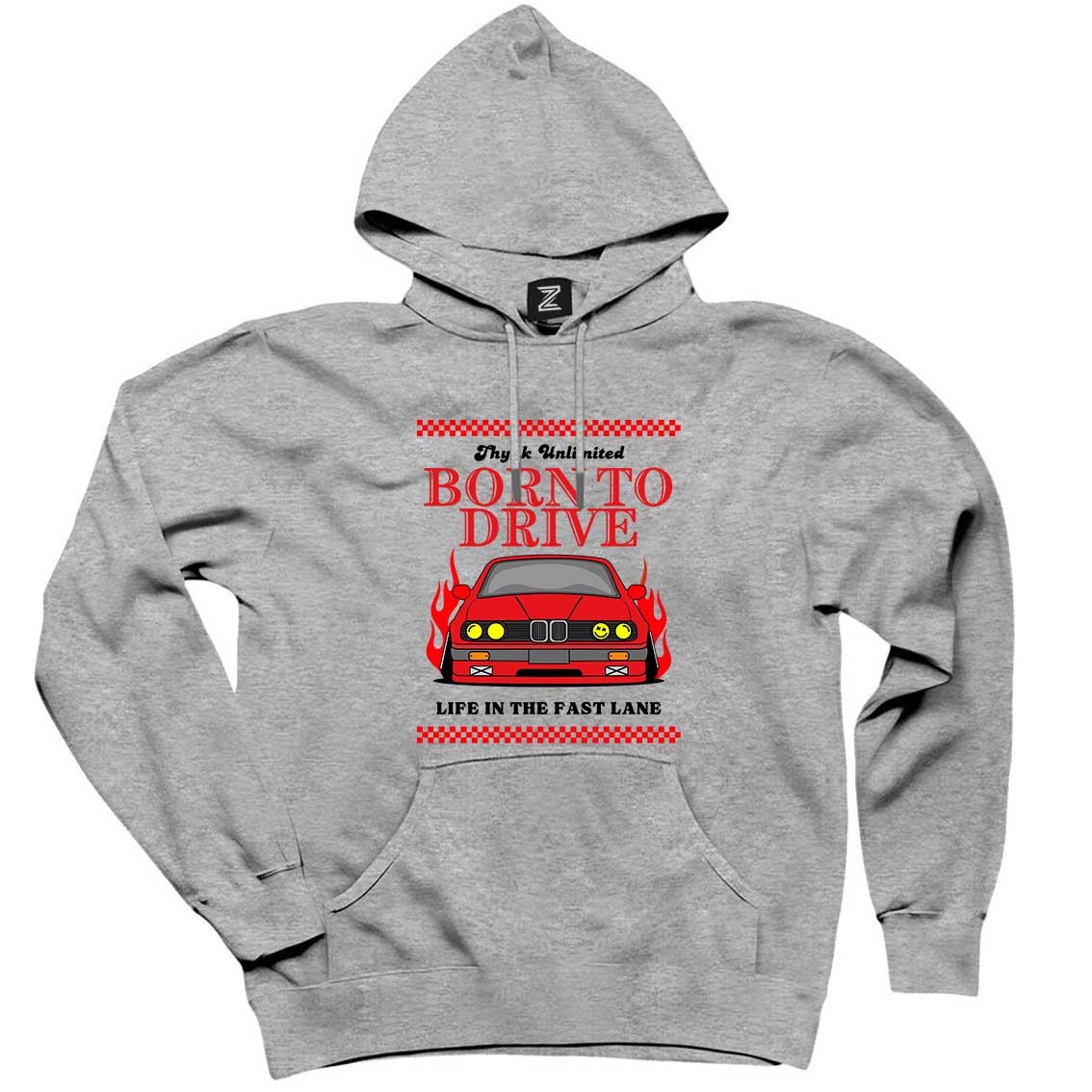Born To Drıve Bmw Gri Kapşonlu Sweatshirt Hoodie