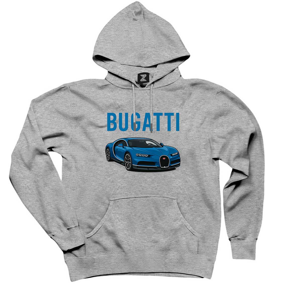 Bugatti Blue Sport Car Gri Kapşonlu Sweatshirt Hoodie