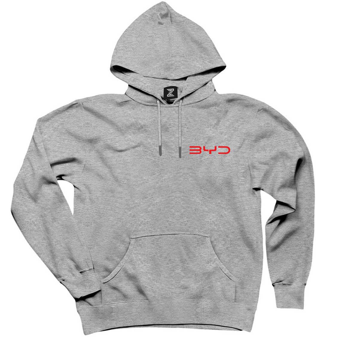 BYD Logo Text Red Gri Kapşonlu Sweatshirt Hoodie