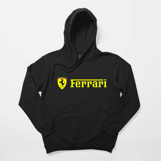 Ferrari Logo Gold Text Siyah Kapşonlu Sweatshirt Hoodie