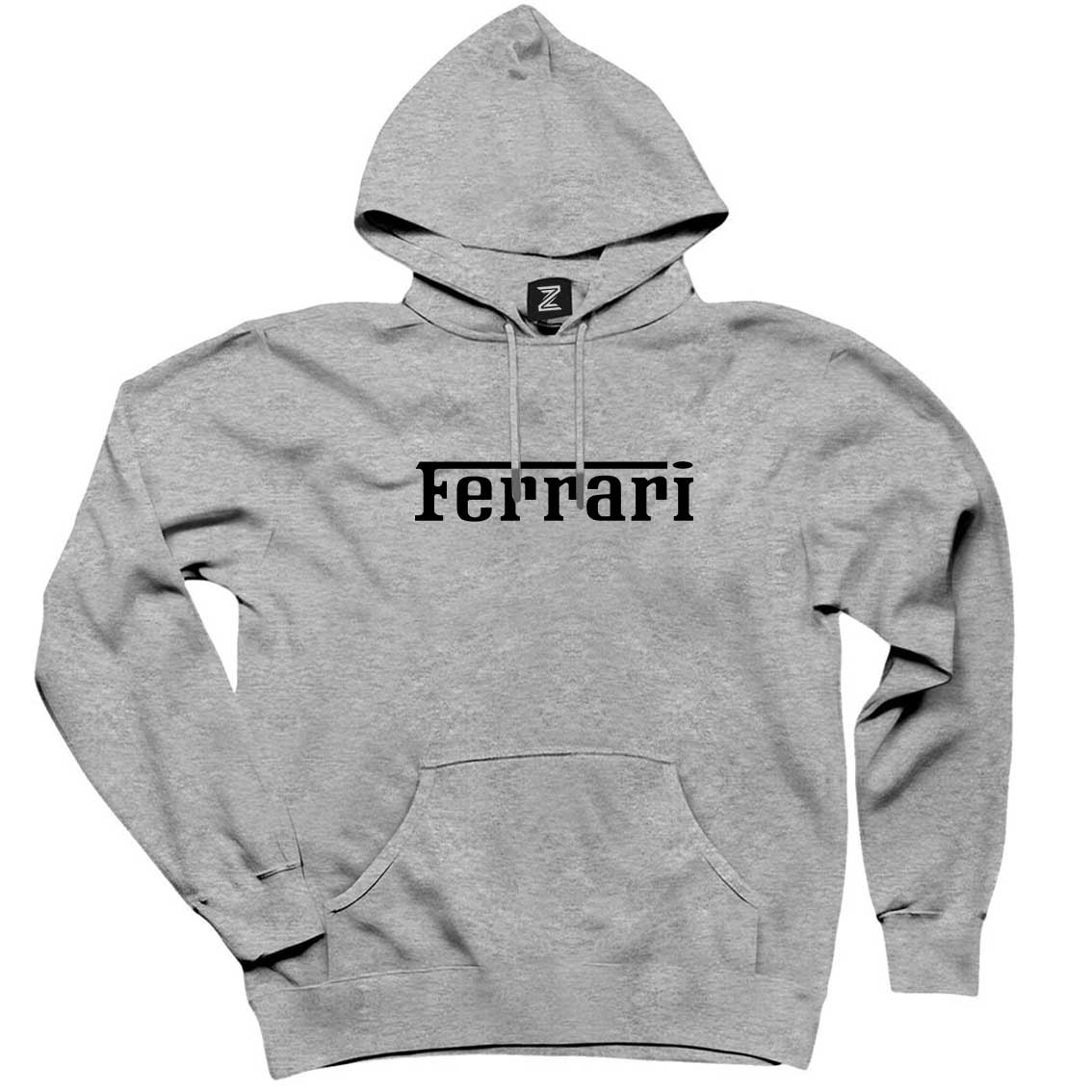 Ferrari Text Black Gri Kapşonlu Sweatshirt Hoodie