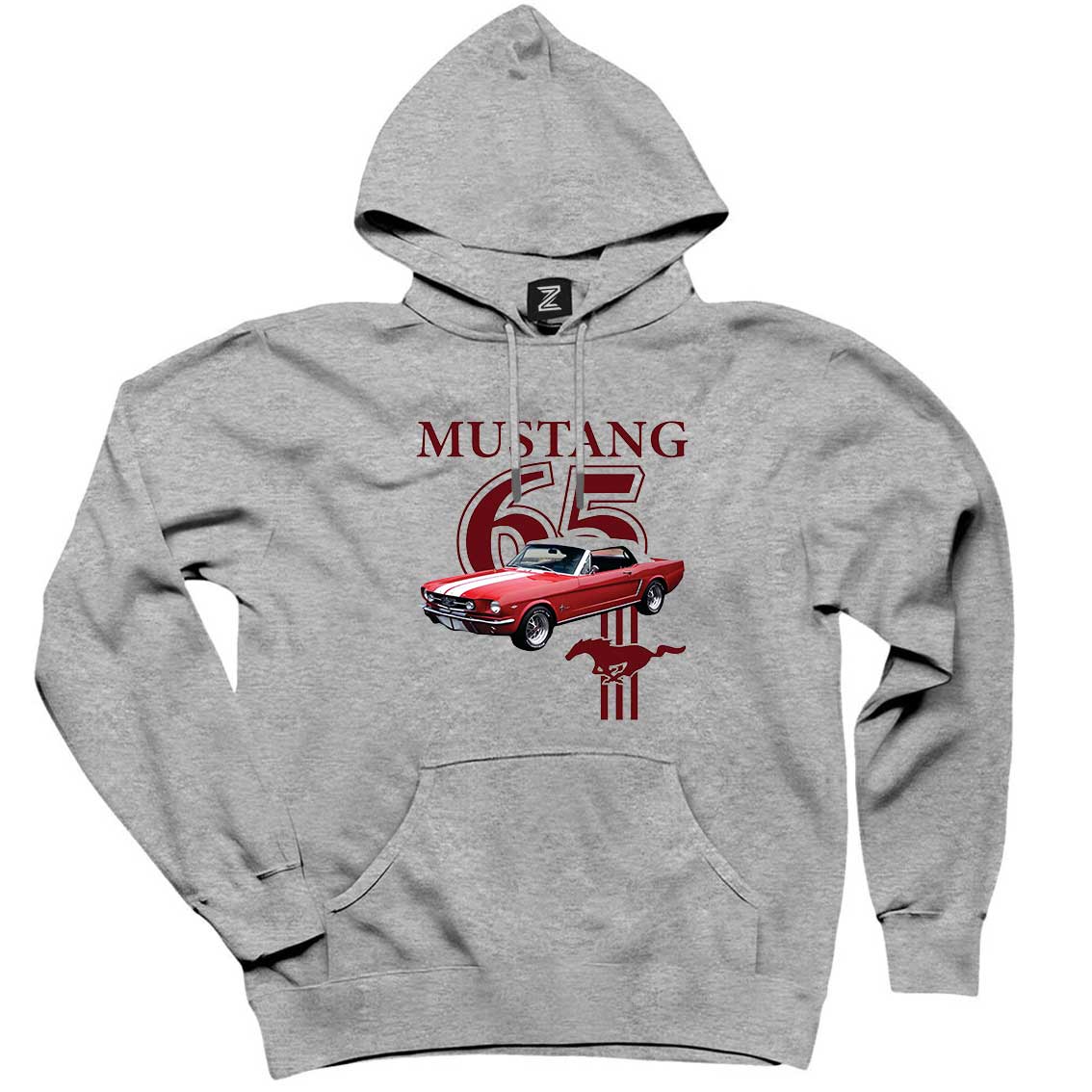 Ford Mustang 1965 Gri Kapşonlu Sweatshirt Hoodie