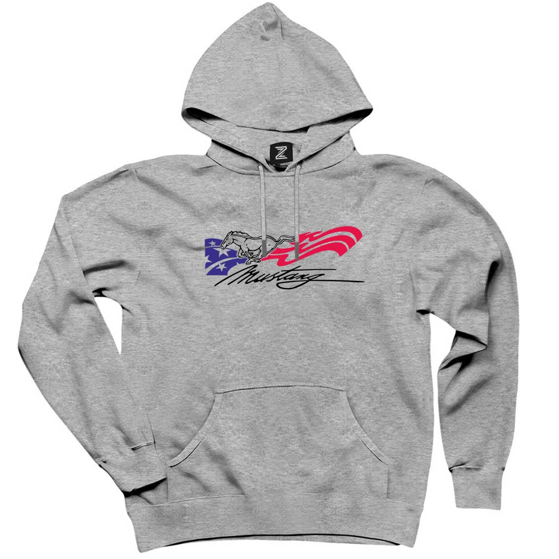 Mustang Amerika Gri Kapşonlu Sweatshirt Hoodie