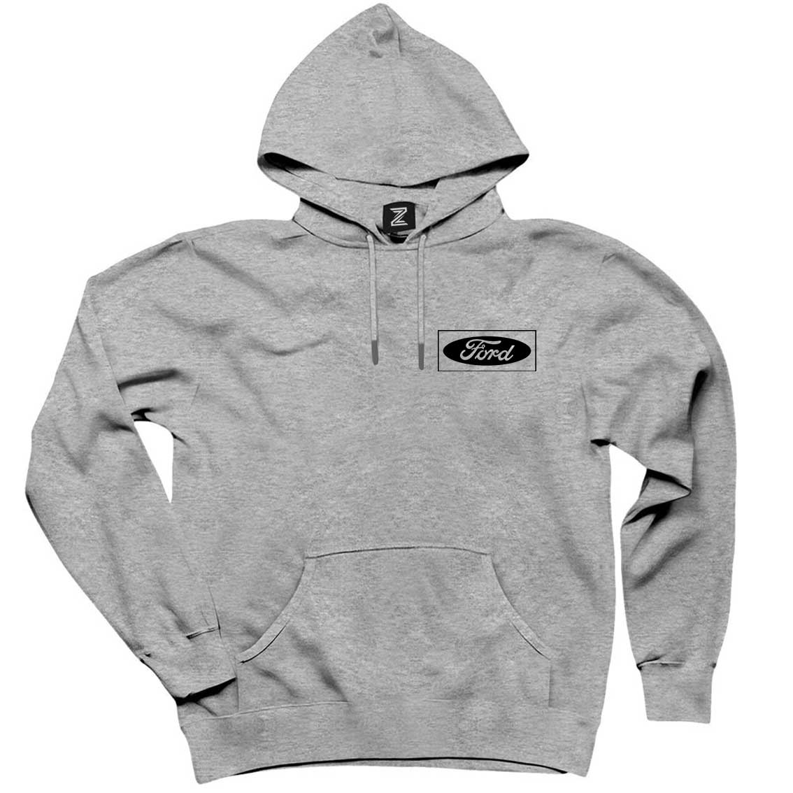 Ford Logo Black Gri Kapşonlu Sweatshirt Hoodie