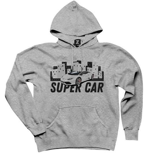 Süper Car Lamborghini Gri Kapşonlu Sweatshirt Hoodie