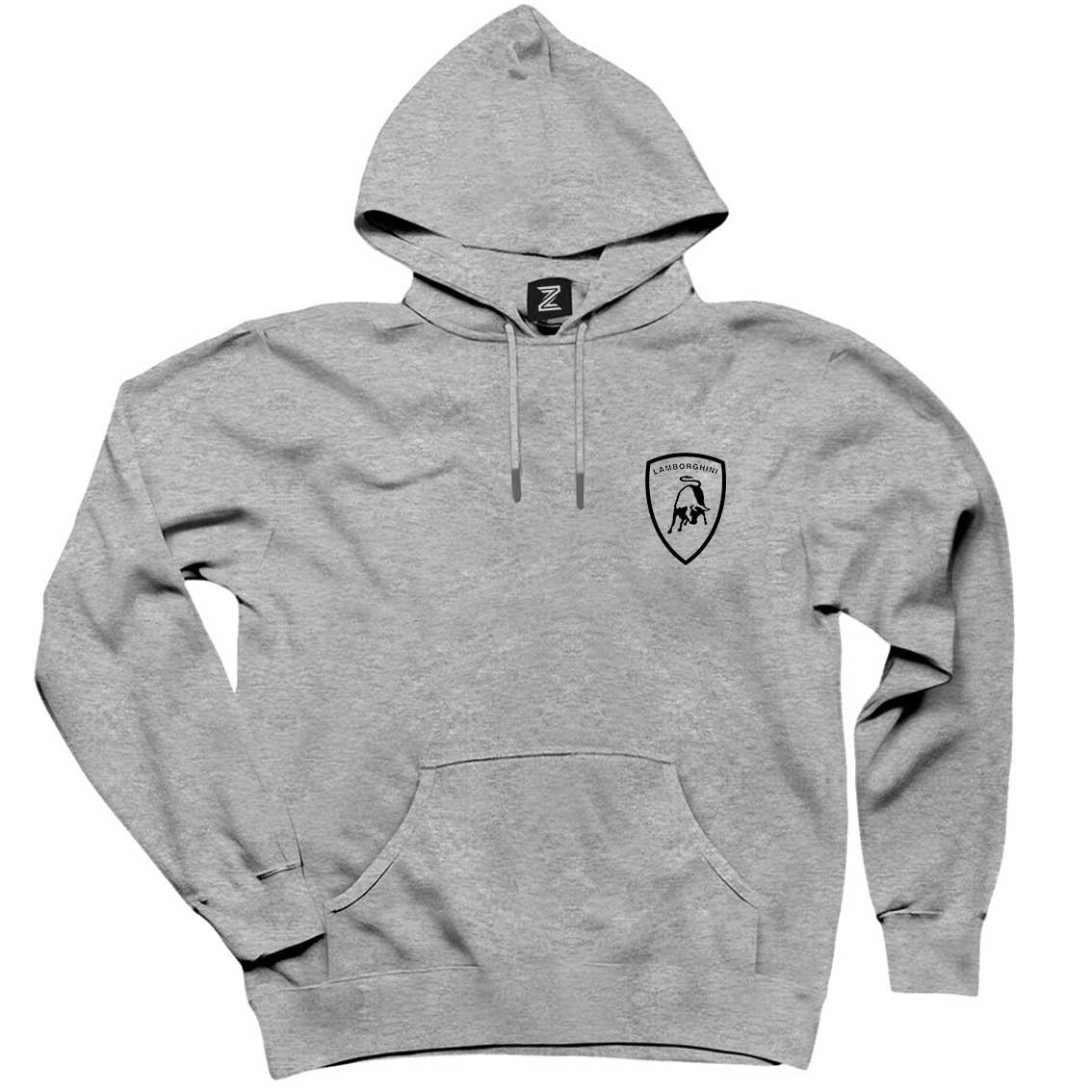 Lamborghini Logo Black Gri Kapşonlu Sweatshirt Hoodie