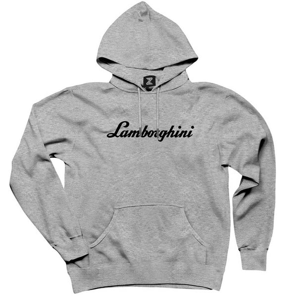 Lamborghini Text Black Gri Kapşonlu Sweatshirt Hoodie