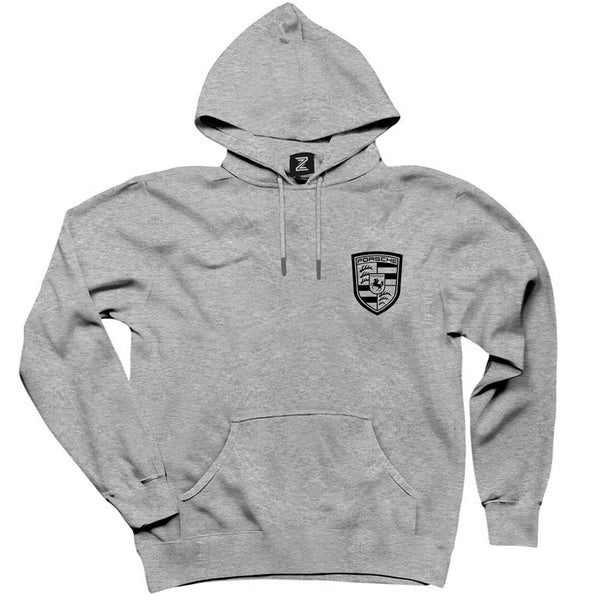 Porsche Logo Black Gri Kapşonlu Sweatshirt Hoodie