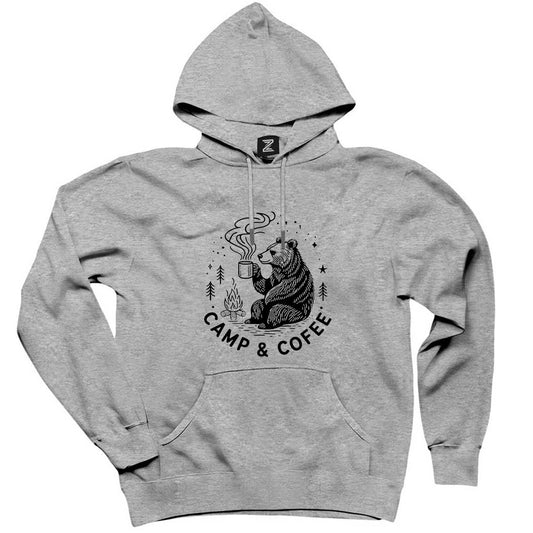 Camp Coffe Bear Gri Kapşonlu Sweatshirt Hoodie