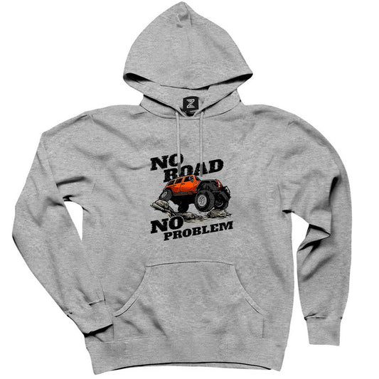 No Road No Problem Gri Kapşonlu Sweatshirt Hoodie