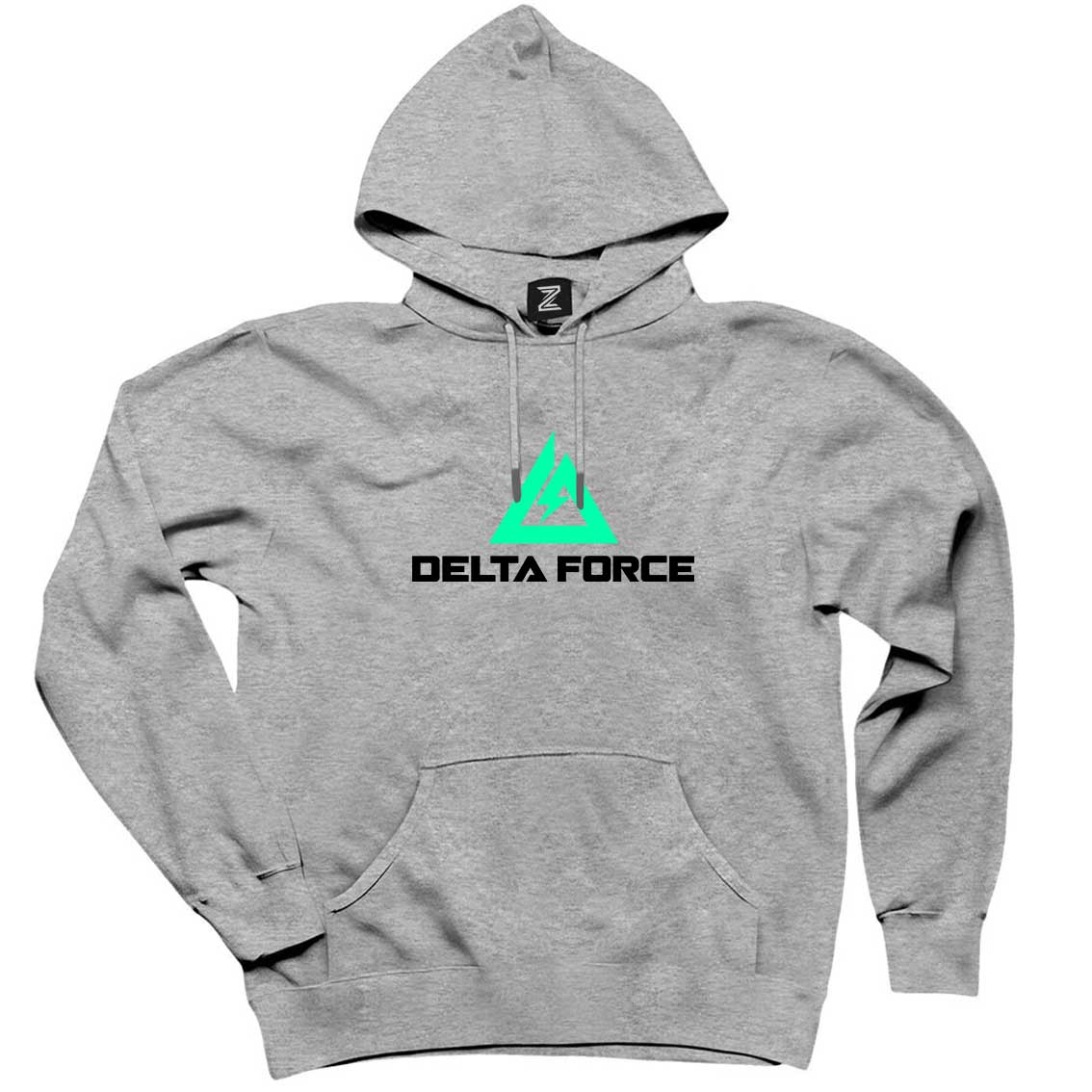 Delta Force Logo Gri Kapşonlu Sweatshirt Hoodie