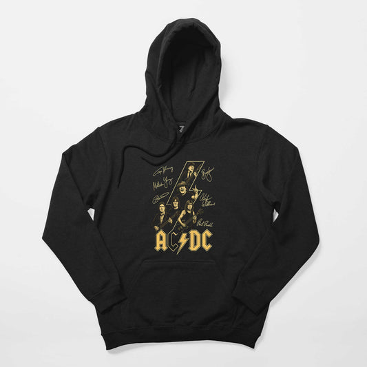 Ac Dc Silüet İmza Siyah Kapşonlu Sweatshirt Hoodie