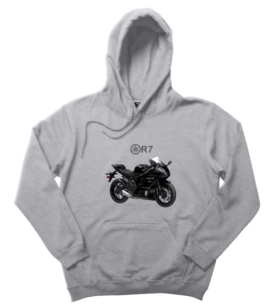 Yamaha R7 Black Gri Kapşonlu Sweatshirt Hoodie