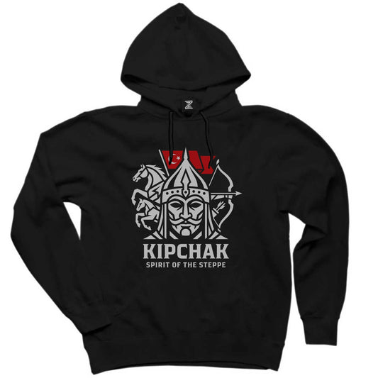 Kıpçak Atlı Okçu Türk Bayraklı Baskılı Siyah Kapşonlu Sweatshirt Hoodie
