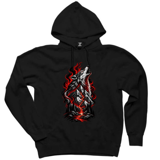 Ateş Dağları Bozkurdu Siyah Kapşonlu Sweatshirt Hoodie