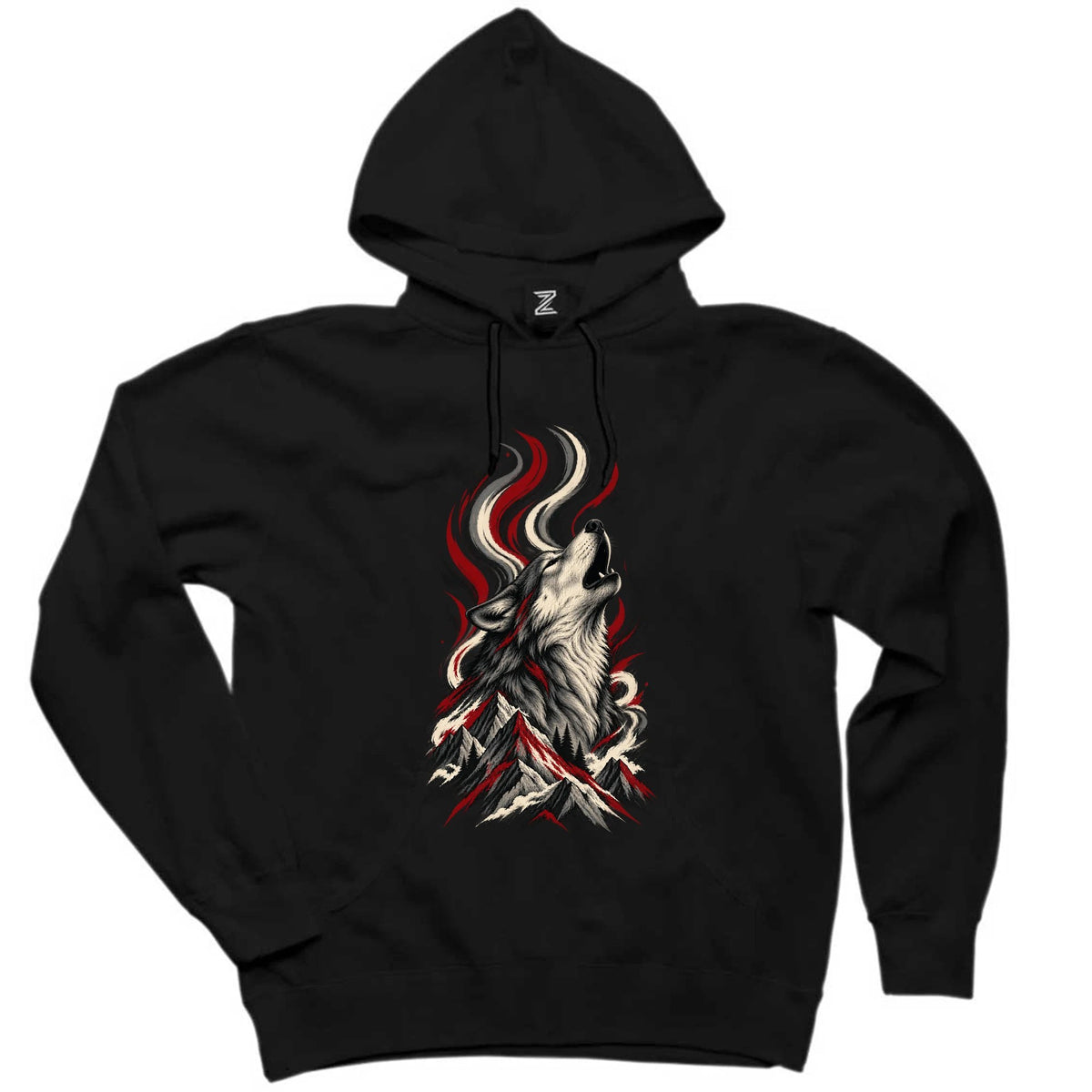 Dağlara Uluyan Bozkurt Siyah Kapşonlu Sweatshirt Hoodie