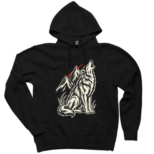 Zirveye Uluyan Bozkurt Siyah Kapşonlu Sweatshirt Hoodie