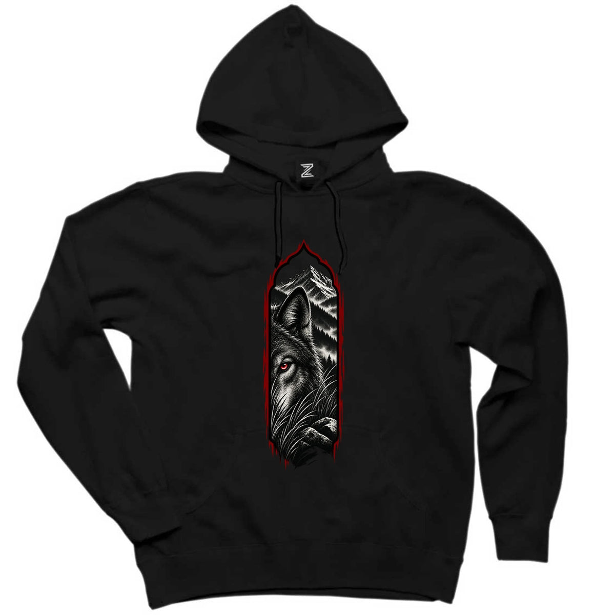 Bozkurt Gizemli Bakış Siyah Kapşonlu Sweatshirt Hoodie