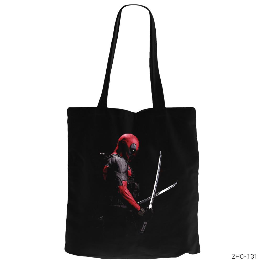 Deadpool Kılıçlı Siyah Fermuarlı Bez Çanta Gabardin